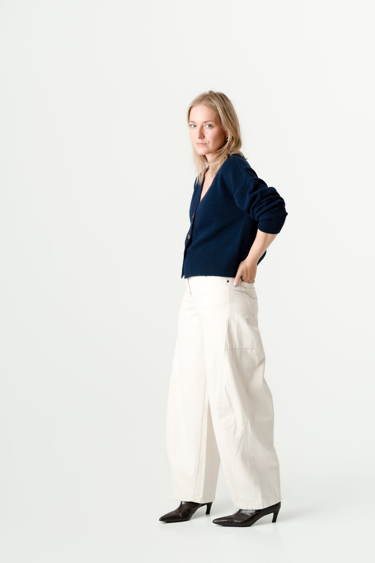 Navy Wool Cashmere Cardigan – 70% Wool 30% Cashmere – Lucy style, Porridge Knitwear