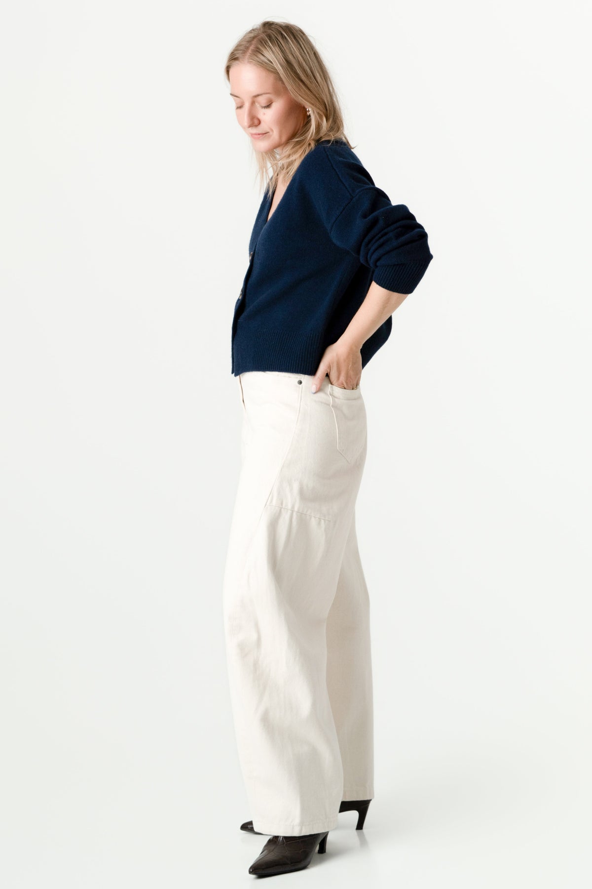 Navy Wool Cashmere Cardigan – 70% Wool 30% Cashmere – Lucy style, Porridge Knitwear