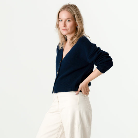 Navy Wool Cashmere Cardigan – 70% Wool 30% Cashmere – Lucy style, Porridge Knitwear