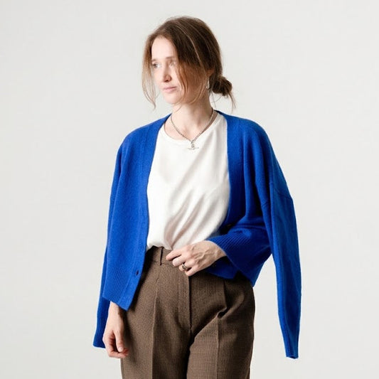 Blue Wool Cashmere Cardigan – 70% Wool 30% Cashmere – Lucy style, Porridge Knitwear