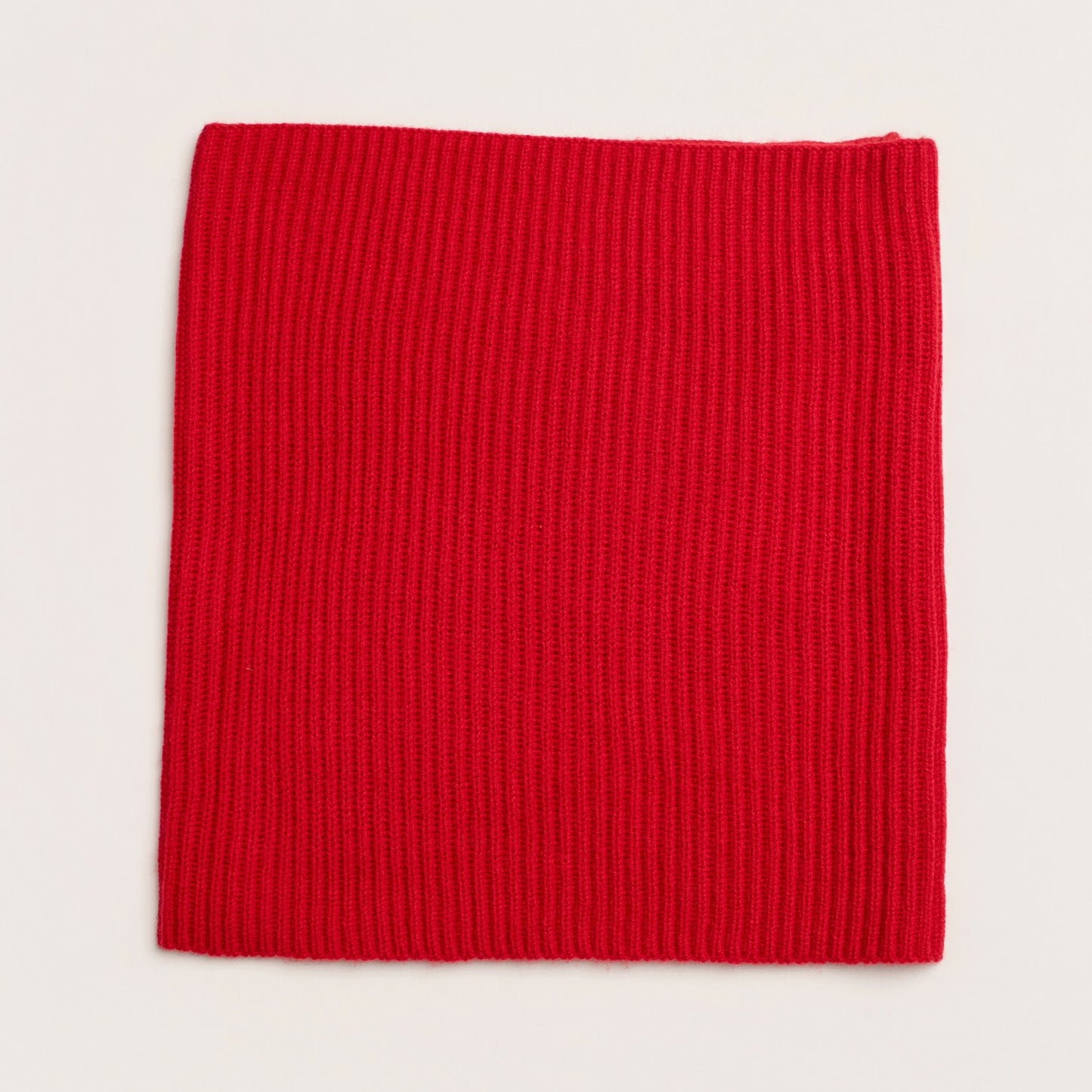 Red Cashmere snood laid flat