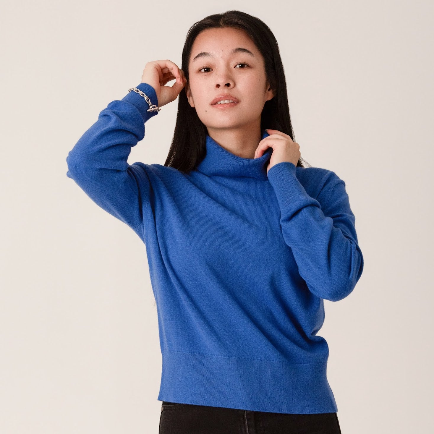 bright blue wool and cashmere polo neck