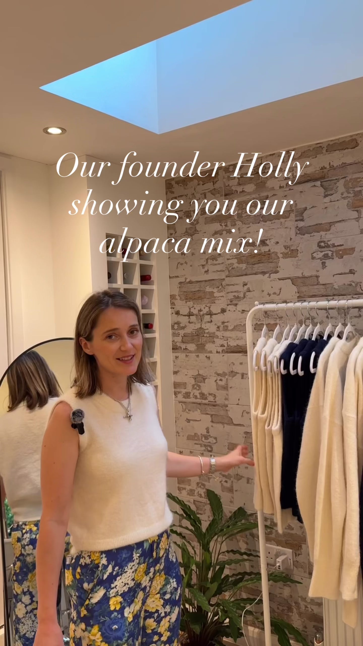 founder Holly Hawthorne wearing a cream alpaca cardigan